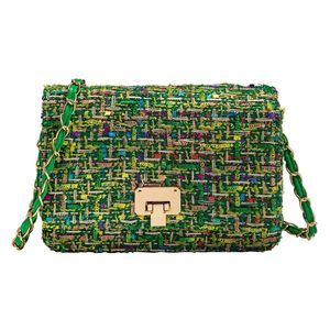 Tweed Shoulder Handbag, Quilted Square Satchel, Chain Crossbody Bag, -_-